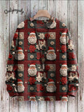 Vintage Christmas Seamless Pattern Print Casual Knit Pullover Sweater