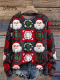 Retro Christmas Gift Santa Claus Art Print Knit Pullover Sweater