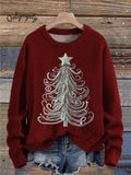 Christmas Tree Jewelry Art Pearls Print Knit Pullover Sweater