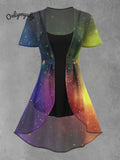 Women's Artistic Starry Ombre Print Sheer Two-Piece Top