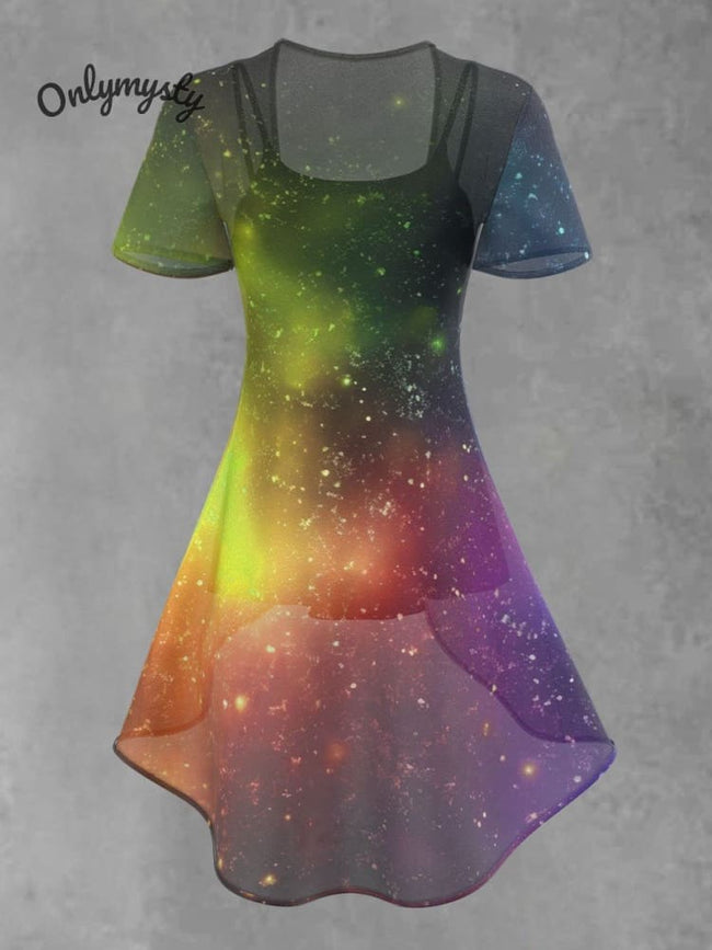 Women's Artistic Starry Ombre Print Sheer Two-Piece Top