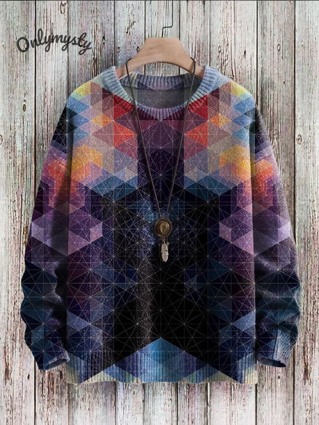 Vintage Geometry Crystal Gradient Art Casual Print Pullover Knitted Sweater