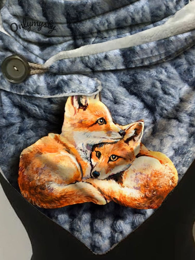Autumn Winter Warm Cute Fox Plaid Casual Print Scarf